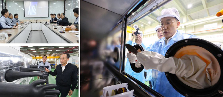 The Honourable Choo Kyung-ho, Deputy Prime Minister and Minister of Economy and Finance touring the facilities of Korea Kiyon on Oct 2023. Photo from the Ministry of Economy and Finance. Courtesy of Korea Kiyon.